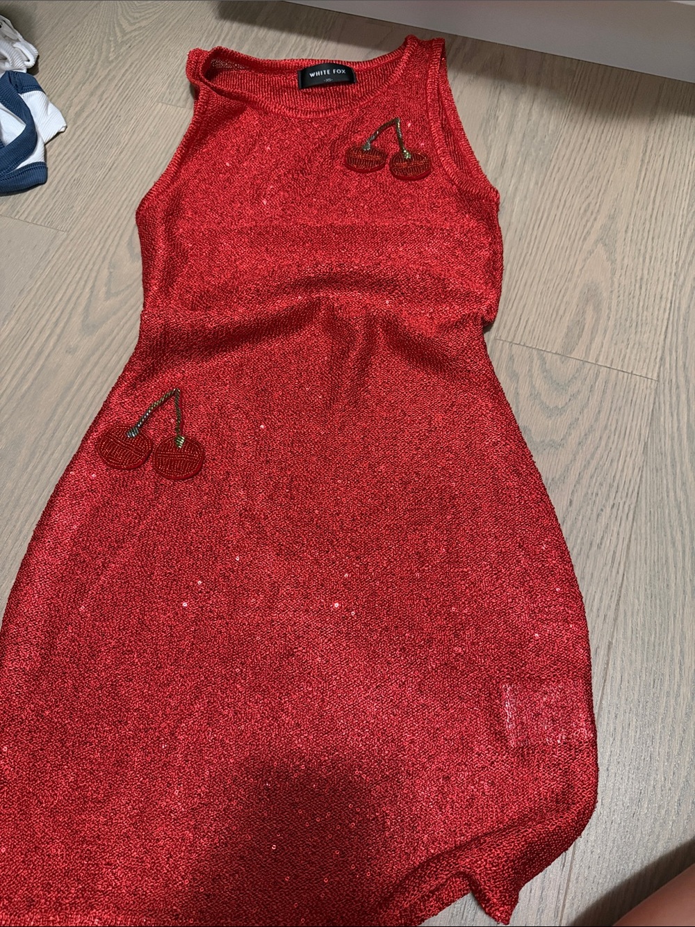 White Fox Boutique Red Sequin Cherry Tank Dress